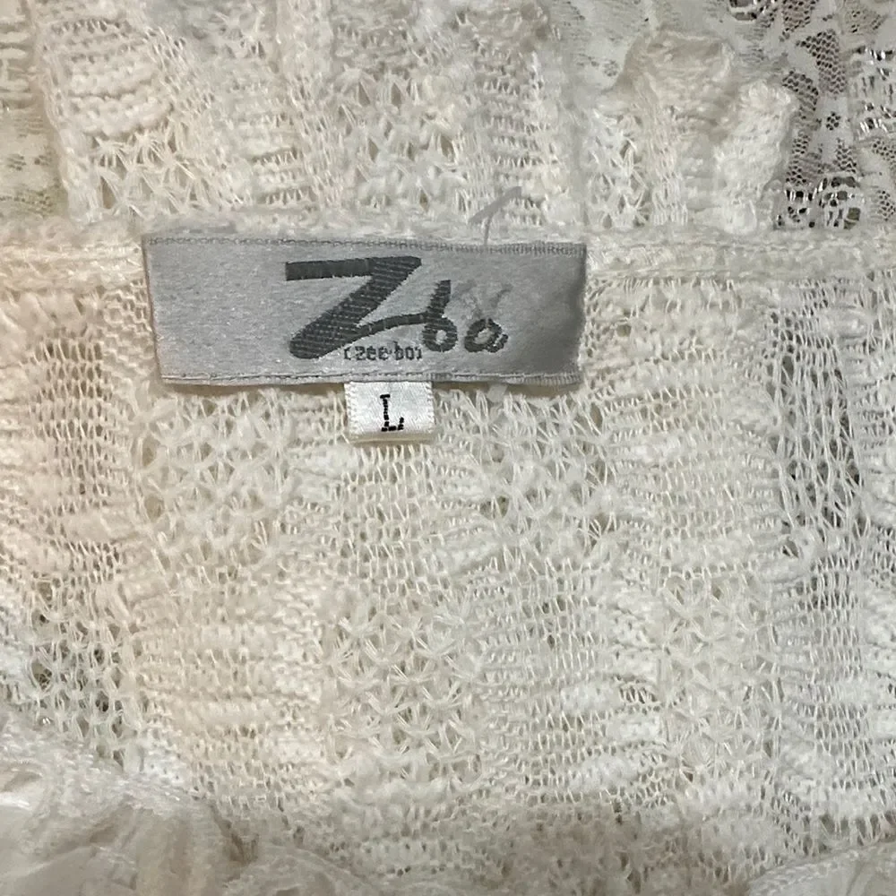 Zba (zee-bo)Elegant White Lace Women Top with Floral Fringe Accents Size Large - Picture 12 of 12